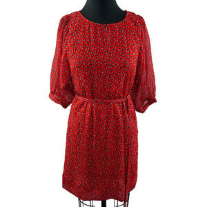 FRENCH CONNECTION Red Black Print Dot Tunic Belted Mini Dress Size 4 S RARE